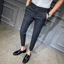Load image into Gallery viewer, 2019 Men Dress Pant Plaid Business Casual Slim fit Ankle Length Pantalon  Classic Vintage Check Suit Trousers Wedding 28-34