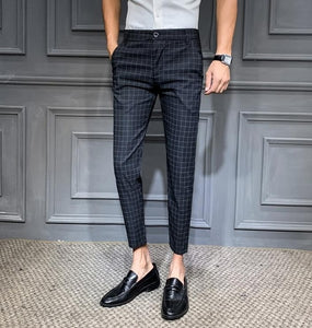 2019 Men Dress Pant Plaid Business Casual Slim fit Ankle Length Pantalon  Classic Vintage Check Suit Trousers Wedding 28-34