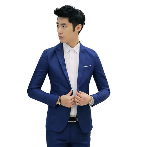 Men Fashion Slim Fit One Button Casual Suit Coat Solid Color Cotton Blazer Suit Jacket Wedding Business Jacket Size M to 3XL