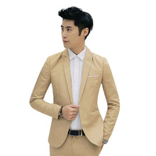 Load image into Gallery viewer, Men Fashion Slim Fit One Button Casual Suit Coat Solid Color Cotton Blazer Suit Jacket Wedding Business Jacket Size M to 3XL