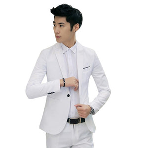 Men Fashion Slim Fit One Button Casual Suit Coat Solid Color Cotton Blazer Suit Jacket Wedding Business Jacket Size M to 3XL