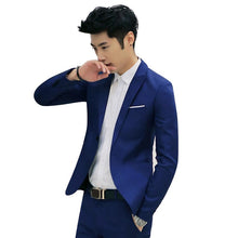 Load image into Gallery viewer, Men Fashion Slim Fit One Button Casual Suit Coat Solid Color Cotton Blazer Suit Jacket Wedding Business Jacket Size M to 3XL