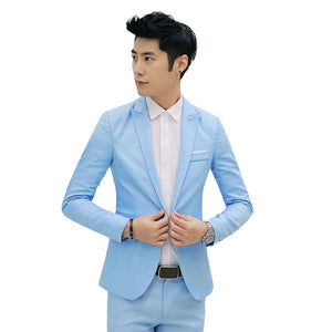Men Fashion Slim Fit One Button Casual Suit Coat Solid Color Cotton Blazer Suit Jacket Wedding Business Jacket Size M to 3XL