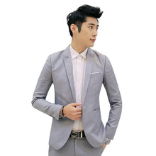 Load image into Gallery viewer, Men Fashion Slim Fit One Button Casual Suit Coat Solid Color Cotton Blazer Suit Jacket Wedding Business Jacket Size M to 3XL